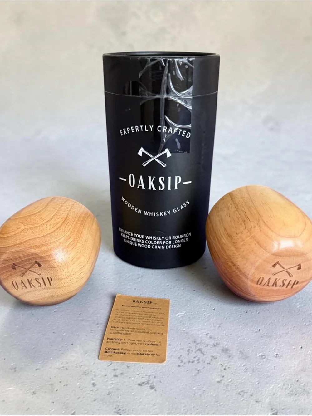 OAKSIP Wooden Whiskey Glasses - Natural Wood, Charred